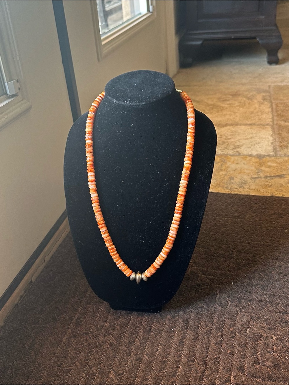 Hand Crafted “One of a Kind”Orange Spiny Oyster & Sterling Silver Necklace.